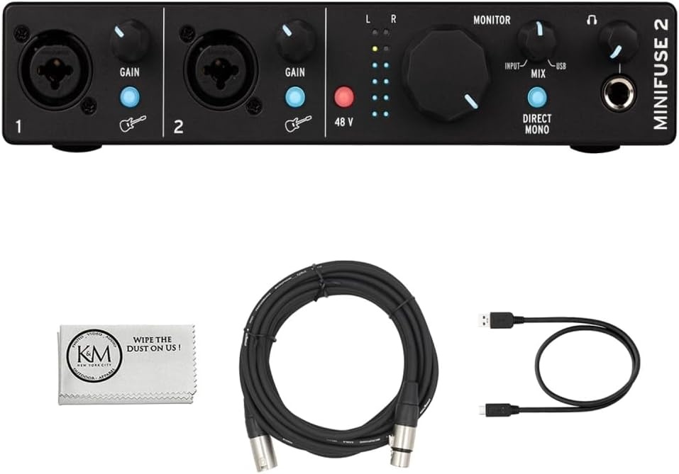 image:imageArturia MiniFuse 2 Portable 2x2 USB TypeC AudioMIDI Interface White Bundle with 20ft XLR Cable Microfiber Cleaning Cloth 3 ItemsBlack