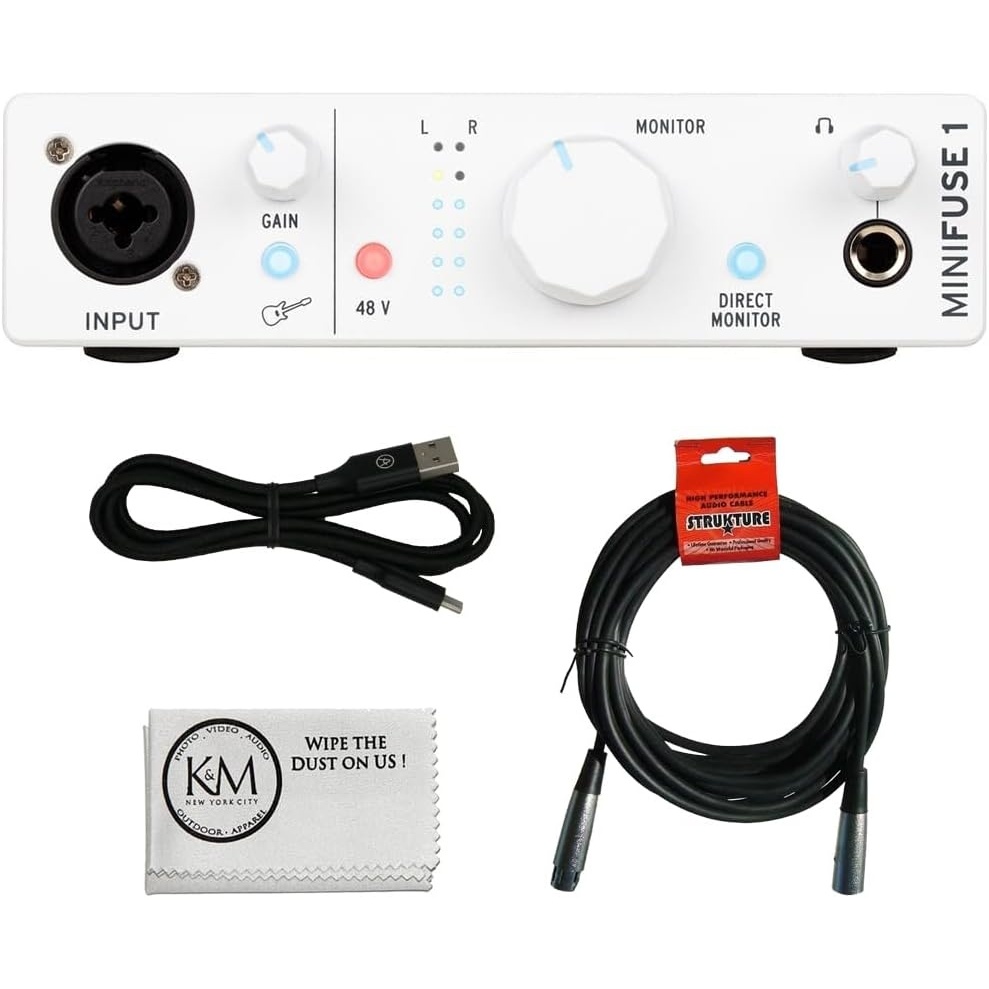 image:imageArturia MiniFuse 2 Portable 2x2 USB TypeC AudioMIDI Interface White Bundle with 20ft XLR Cable Microfiber Cleaning Cloth 3 ItemsWhite