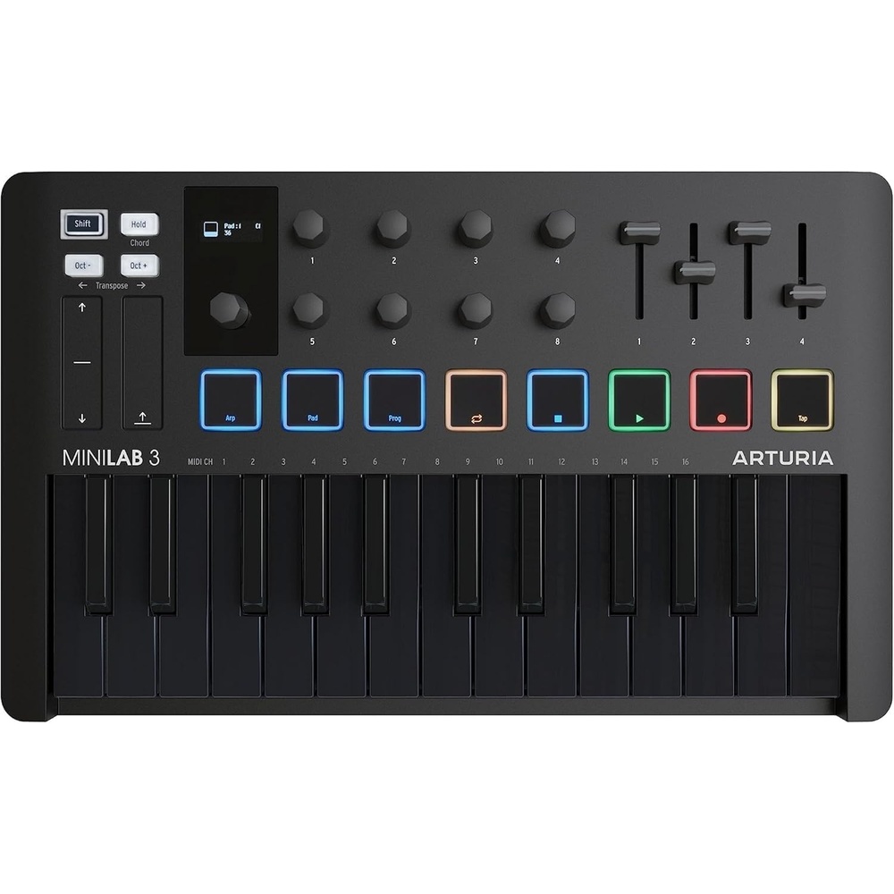 image:imageArturia MiniLab 37 MIDI Keyboard Controller Slim expanded keybed for twohanded play DAWintegrated pads and faders realtime mini display arpeggiator and Chord modeDeep Black