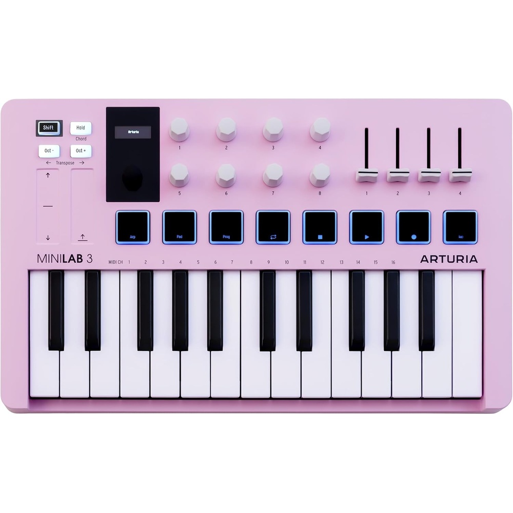image:imageArturia MiniLab 37 MIDI Keyboard Controller Slim expanded keybed for twohanded play DAWintegrated pads and faders realtime mini display arpeggiator and Chord modeRose Quartz