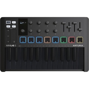 Arturia MiniLab 37 MIDI Keyboard Controller | Slim expanded keybed for two-handed play, DAW-integrated pads and faders, real-time mini display, arpeggiator and Chord mode(Deep Black)